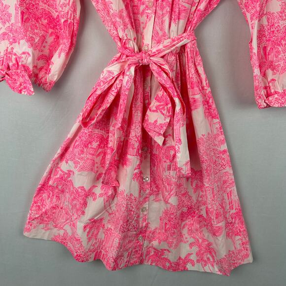 Lilly Pulitzer Amrita 3/4 Sleeve Dress Belted Pink/White 015910 Women's Size 4 - Picture 3 of 13
